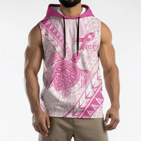 Breast Cancer Awareness Personalised Sleeveless Hoodie Pink Ribbon Turtle Polynesian Pattern White LT22 - Polynesian Pride
