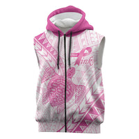 Breast Cancer Awareness Personalised Sleeveless Zip Hoodie Pink Ribbon Turtle Polynesian Pattern White