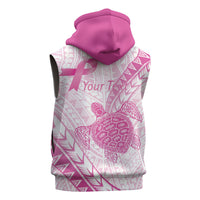 Breast Cancer Awareness Personalised Sleeveless Zip Hoodie Pink Ribbon Turtle Polynesian Pattern White