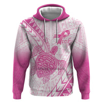 Breast Cancer Awareness Personalised Zip Hoodie Pink Ribbon Turtle Polynesian Pattern White LT22 Pullover Hoodie Pink - Polynesian Pride