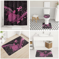 Breast Cancer Awareness Bathroom Set Pink Ribbon Turtle Polynesian Pattern Black