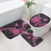 Breast Cancer Awareness Bathroom Set Pink Ribbon Turtle Polynesian Pattern Black