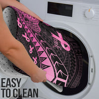 Breast Cancer Awareness Bathroom Set Pink Ribbon Turtle Polynesian Pattern Black