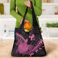 Breast Cancer Awareness Grocery Bag Pink Ribbon Turtle Polynesian Pattern Black