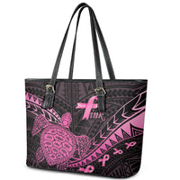 Breast Cancer Awareness Leather Tote Bag Pink Ribbon Turtle Polynesian Pattern Black LT22 - Polynesian Pride
