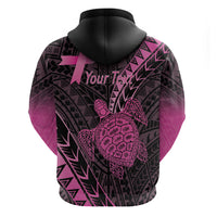 Breast Cancer Awareness Personalised Zip Hoodie Pink Ribbon Turtle Polynesian Pattern Black LT22 - Polynesian Pride