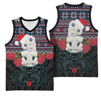 New Zealand Hei Tiki Christmas In July Basketball Jersey Pohutukawa Santa Xmas Polynesian Pattern