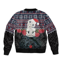 New Zealand Hei Tiki Christmas In July Bomber Jacket Pohutukawa Santa Xmas Polynesian Pattern
