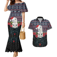New Zealand Hei Tiki Christmas In July Couples Matching Mermaid Dress and Hawaiian Shirt Pohutukawa Santa Xmas Polynesian Pattern