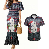 New Zealand Hei Tiki Christmas In July Couples Matching Mermaid Dress and Hawaiian Shirt Pohutukawa Santa Xmas Polynesian Pattern LT22 Black - Polynesian Pride