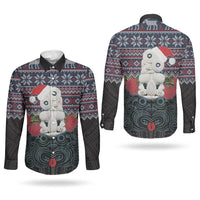 New Zealand Hei Tiki Christmas In July Couples Matching Mermaid Dress and Long Sleeve Button Shirt Pohutukawa Santa Xmas Polynesian Pattern LT22 - Polynesian Pride