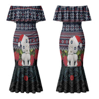 New Zealand Hei Tiki Christmas In July Couples Matching Mermaid Dress and Long Sleeve Button Shirt Pohutukawa Santa Xmas Polynesian Pattern LT22 - Polynesian Pride