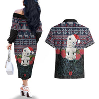 New Zealand Hei Tiki Christmas In July Couples Matching Off The Shoulder Long Sleeve Dress and Hawaiian Shirt Pohutukawa Santa Xmas Polynesian Pattern