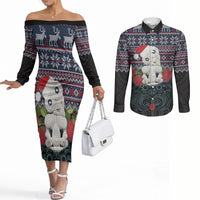 New Zealand Hei Tiki Christmas In July Couples Matching Off The Shoulder Long Sleeve Dress and Long Sleeve Button Shirt Pohutukawa Santa Xmas Polynesian Pattern LT22 Black - Polynesian Pride