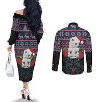 New Zealand Hei Tiki Christmas In July Couples Matching Off The Shoulder Long Sleeve Dress and Long Sleeve Button Shirt Pohutukawa Santa Xmas Polynesian Pattern