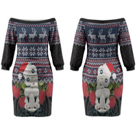 New Zealand Hei Tiki Christmas In July Couples Matching Off The Shoulder Long Sleeve Dress and Long Sleeve Button Shirt Pohutukawa Santa Xmas Polynesian Pattern LT22 - Polynesian Pride