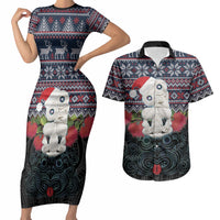 New Zealand Hei Tiki Christmas In July Couples Matching Short Sleeve Bodycon Dress and Hawaiian Shirt Pohutukawa Santa Xmas Polynesian Pattern LT22 Black - Polynesian Pride