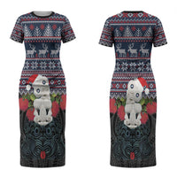 New Zealand Hei Tiki Christmas In July Couples Matching Short Sleeve Bodycon Dress and Hawaiian Shirt Pohutukawa Santa Xmas Polynesian Pattern LT22 - Polynesian Pride