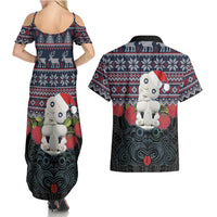 New Zealand Hei Tiki Christmas In July Couples Matching Summer Maxi Dress and Hawaiian Shirt Pohutukawa Santa Xmas Polynesian Pattern
