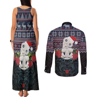 New Zealand Hei Tiki Christmas In July Couples Matching Tank Maxi Dress and Long Sleeve Button Shirt Pohutukawa Santa Xmas Polynesian Pattern