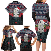 New Zealand Hei Tiki Christmas In July Family Matching Long Sleeve Bodycon Dress and Hawaiian Shirt Pohutukawa Santa Xmas Polynesian Pattern