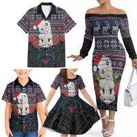 New Zealand Hei Tiki Christmas In July Family Matching Off The Shoulder Long Sleeve Dress and Hawaiian Shirt Pohutukawa Santa Xmas Polynesian Pattern LT22 - Polynesian Pride