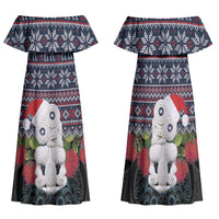 New Zealand Hei Tiki Christmas In July Family Matching Off Shoulder Maxi Dress and Hawaiian Shirt Pohutukawa Santa Xmas Polynesian Pattern LT22 Mom's Dress Black - Polynesian Pride