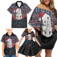 New Zealand Hei Tiki Christmas In July Family Matching Off Shoulder Short Dress and Hawaiian Shirt Pohutukawa Santa Xmas Polynesian Pattern LT22 - Polynesian Pride