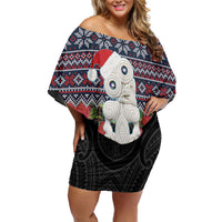 New Zealand Hei Tiki Christmas In July Family Matching Off Shoulder Short Dress and Hawaiian Shirt Pohutukawa Santa Xmas Polynesian Pattern