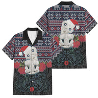New Zealand Hei Tiki Christmas In July Family Matching Puletasi and Hawaiian Shirt Pohutukawa Santa Xmas Polynesian Pattern LT22 Dad's Shirt - Short Sleeve Black - Polynesian Pride