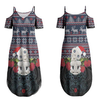 New Zealand Hei Tiki Christmas In July Family Matching Summer Maxi Dress and Hawaiian Shirt Pohutukawa Santa Xmas Polynesian Pattern LT22 Mom's Dress Black - Polynesian Pride