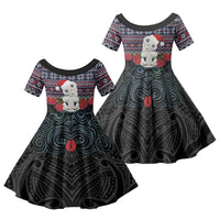 New Zealand Hei Tiki Christmas In July Family Matching Summer Maxi Dress and Hawaiian Shirt Pohutukawa Santa Xmas Polynesian Pattern LT22 Daughter's Dress Black - Polynesian Pride