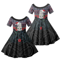 New Zealand Hei Tiki Christmas In July Family Matching Tank Maxi Dress and Hawaiian Shirt Pohutukawa Santa Xmas Polynesian Pattern LT22 Daughter's Dress Black - Polynesian Pride
