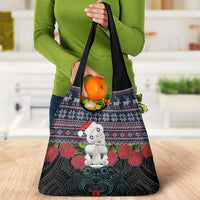 New Zealand Hei Tiki Christmas In July Grocery Bag Pohutukawa Santa Xmas Polynesian Pattern