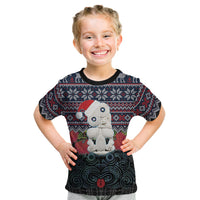 New Zealand Hei Tiki Christmas In July Kid T Shirt Pohutukawa Santa Xmas Polynesian Pattern
