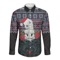 New Zealand Hei Tiki Christmas In July Long Sleeve Button Shirt Pohutukawa Santa Xmas Polynesian Pattern LT22 Unisex Black - Polynesian Pride