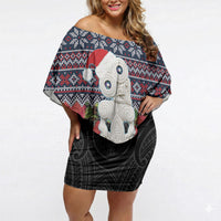 New Zealand Hei Tiki Christmas In July Off Shoulder Short Dress Pohutukawa Santa Xmas Polynesian Pattern LT22 Women Black - Polynesian Pride