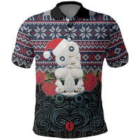New Zealand Hei Tiki Christmas In July Polo Shirt Pohutukawa Santa Xmas Polynesian Pattern LT22 Black - Polynesian Pride