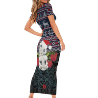 New Zealand Hei Tiki Christmas In July Short Sleeve Bodycon Dress Pohutukawa Santa Xmas Polynesian Pattern