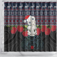 New Zealand Hei Tiki Christmas In July Shower Curtain Pohutukawa Santa Xmas Polynesian Pattern