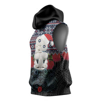 New Zealand Hei Tiki Christmas In July Sleeveless Hoodie Pohutukawa Santa Xmas Polynesian Pattern