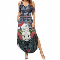 New Zealand Hei Tiki Christmas In July Summer Maxi Dress Pohutukawa Santa Xmas Polynesian Pattern LT22 Women Black - Polynesian Pride