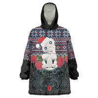New Zealand Hei Tiki Christmas In July Wearable Blanket Hoodie Pohutukawa Santa Xmas Polynesian Pattern