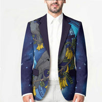 New Zealand Kokako Bird Blazer Kowhai Galaxy Style Polynesian Pattern