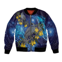 New Zealand Kokako Bird Bomber Jacket Kowhai Galaxy Style Polynesian Pattern