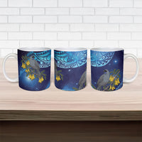 New Zealand Kokako Bird Ceramic Mug Kowhai Galaxy Style Polynesian Pattern