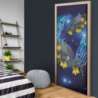 New Zealand Kokako Bird Door Cover Kowhai Galaxy Style Polynesian Pattern