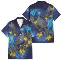 New Zealand Kokako Bird Family Matching Off Shoulder Short Dress and Hawaiian Shirt Kowhai Galaxy Style Polynesian Pattern LT22 Dad's Shirt - Short Sleeve Blue - Polynesian Pride