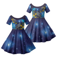 New Zealand Kokako Bird Family Matching Off Shoulder Short Dress and Hawaiian Shirt Kowhai Galaxy Style Polynesian Pattern LT22 Daughter's Dress Blue - Polynesian Pride