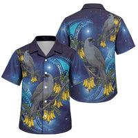 New Zealand Kokako Bird Family Matching Short Sleeve Bodycon Dress and Hawaiian Shirt Kowhai Galaxy Style Polynesian Pattern LT22 Son's Shirt Blue - Polynesian Pride